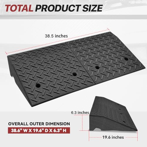 Rubber Curb Ramp - 6.3" Rise Height, Sidewalk Access for Forklift, Car, Wheelchair, Bike & More - size: 6.3" Rise