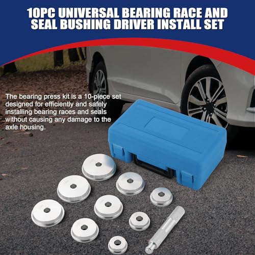 NYXOVA Bearing Press Kit, 10pcs Universal Bearing Race and Seal Bushing Driver Install Set with Seal Driver and 9 Bearing Adapters, Seal Bushing Driver Install Set for Bearing Installation