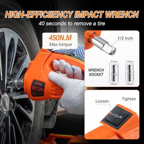 Electric Car Jack Kit with Hydraulic Lift 5-Ton, Tire Inflator & Impact Wrench Heavy-Duty 12V Floor Jack for Sedans,SUVs,MPVs & Trucks.Ideal for Tire Changes & Garage Repairs (with Electric Wrench) - style: with electric wrench