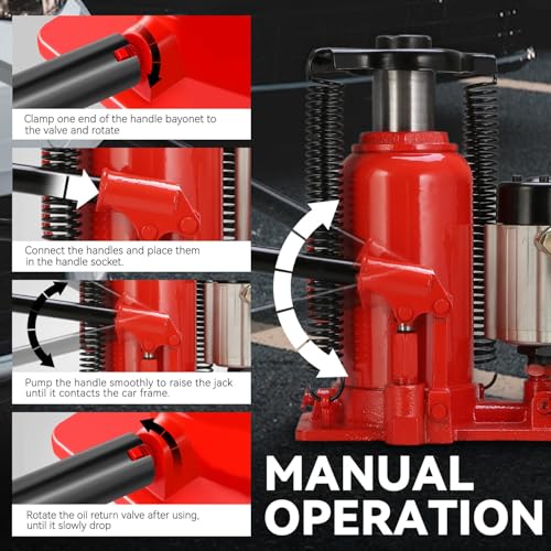 Auto Dynasty 20 Ton Air Hydraulic Bottle Jack Air-Operated Hydraulic Bottle Jack Portable Low Profile Manual All Welded Leakproof Design with Safety Valve for Car Pickup Truck RV Auto Repair w/Handle