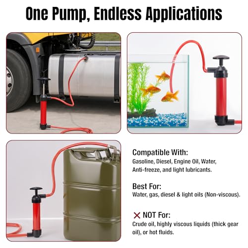 Thorstone 200cc Siphon Pump for Gasoline, Fluid Transfer Pump Automotive, Oil Transfer Pump Kit with Max 86" Long Hoses, Multi-Use Hand Fuel Pump for Fish Tank, Lawn Mower
