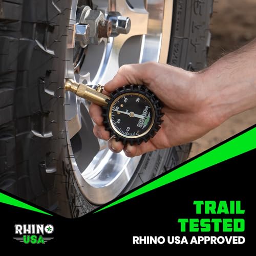 Rhino USA Heavy Duty Tire Pressure Gauge - ANSI Certified Glow Dial | ANSI B40.1 certified accurate, large 2in glow dial, 360° swivel head, solid brass hardware for car & truck tires. - size: 60 PSI Compact
