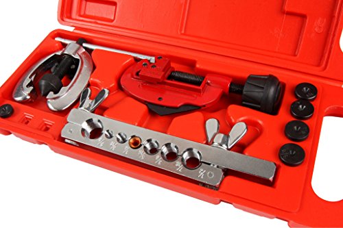Double Flaring Tool Set Professional Grade Double Brake Flaring Tool Heavy Duty Brake Line Flaring Tool Kit and Swage Tool, Flare Tool with Tubing Straightener or Cutter