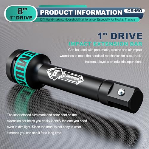 1" Drive Impact Extension Bar, 8 Inch Length Socket Extension, CR-V Steel, Narrow and Deep Areas in Household Haintenance, Trucks Tractors Repair or Industrial Operations - size: 1" 8-Inch