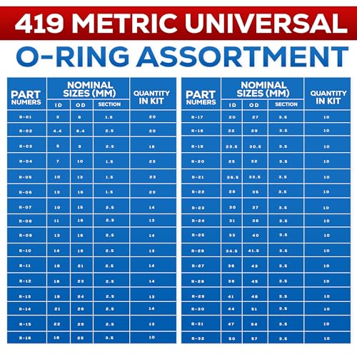 SAE Metric Rubber O-Ring Washer Assortment Kit, Automotive Storage Case, Mini Pick and Hook Set
