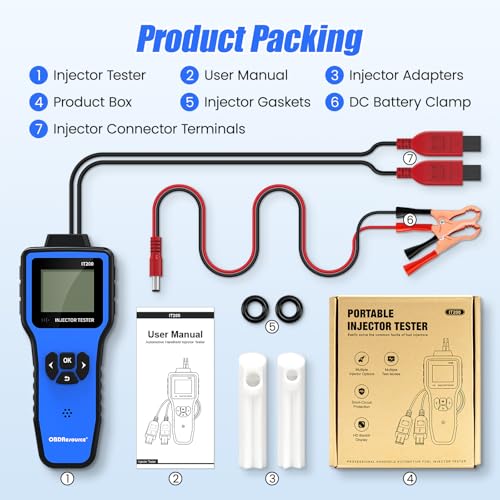 OBDRESOURCE Automotive Car Fuel Injector Tester and Adapter Kit,12V Vehicle Fuel System Diagnostic Tool with LED Display,10 Pulse Modes Injector Tester,12V/5V DC Output Power