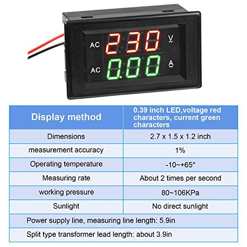 Volt Amp Meter 500V 200A Voltmeter Voltage and Current Meter Digital Dual Display, 0.39 Inches LED 2 in 1 Multimeter, 2 Wire Voltage Amperage Tester Gauge with Current Transformer (3 Pieces)