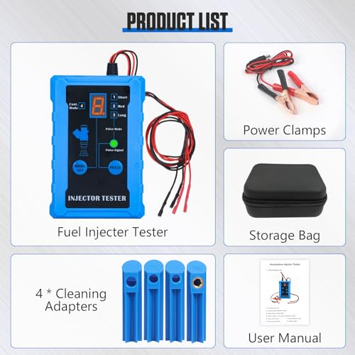 Universal Fuel Injector Tester and Cleaner Tool Kit, DIY Cleaning Tool Kit | 4 Size Cleaning Adapters, 4 Wire Dual Channel for 12V/5V Output Power