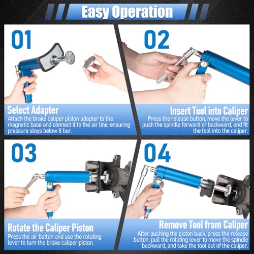 23PCS Pneumatic Brake Caliper Compression Tool Kit, Air Operated Brake Piston Wind Back Tool Set with Adapters for Brake Pad Replacement, Suitable for Automotive Maintenance and Repair