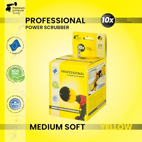 Premium Drill Brush Professional – Medium-Soft 3,5 in Yellow | Scratch-Free Cleaning Brush for Tile, Grout, Bathtub, Shower, Fibreglass and Ceramic Surfaces - color: Yellow, size: 3,5in