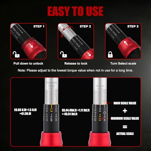 CASOMAN 14 PCS 1/2 Inch Click Torque Wrench Set,22.2-244.2 FT.-LB/30-330 Nm, ±3% Accuracy, 72-Tooth Dual Scale Torque Wrench Kit, with Breaker Bar & Extensions & Sockets, for Automotive Tire Repair