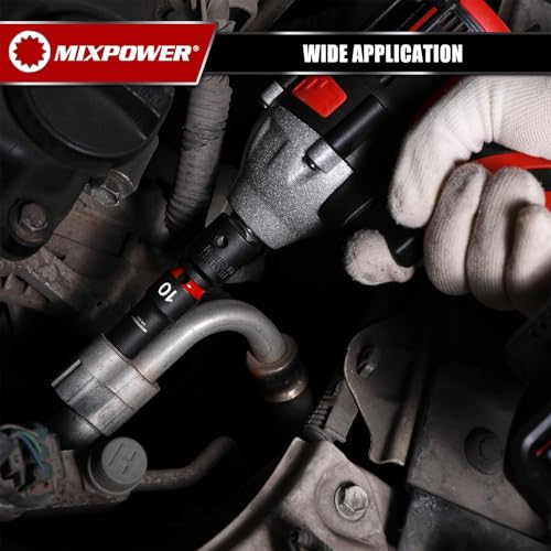 MIXPOWER 13 Pieces 3/8'' Drive Semi-Deep Impact Socket Set,12 Point,Metric,7-19mm,CR-MO,Axle Nut Impact Grade Socket for Easy Removal - size: 7-19mm