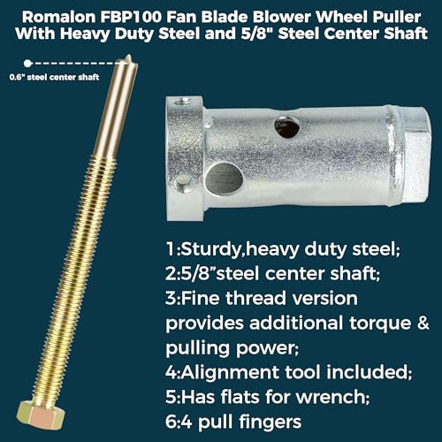 Romalon Heavy Duty FBP100 Fan Blade Puller, Solid Steel Blower Wheel Remover, Replaces 40852 TB041 TB042 AP3737541, Full Accessories Included with 1-Year Warranty