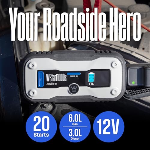 Westinghouse 1500A Portable Jump Starter & USB Power Bank - 12V Car Battery Booster Pack Jump Box for Up to 6.0L Gas & 3.0L Diesel Engines, Bright LED Flashlight, IP65 Rated Waterproof Housing - size: 1500A