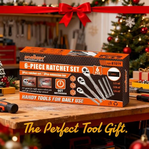 HORUSDY 3-Piece Ratchet Set, 1/4” 3/8”, 1/2" Drive Ratchet Handle Set, 90-Tooth,CR-V, Quick Release Ratchets - style: 1/4" 3/8" 1/2" Drive Ratchet Set