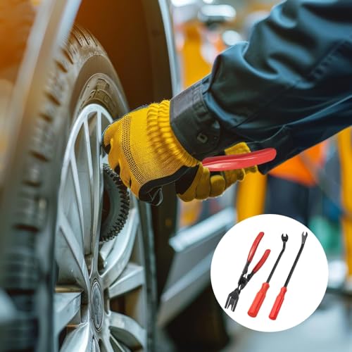 3 Pcs Auto Trim Removal Tool Set,Clip Remover Tool,Auto Clip Pliers Set and Fastener Remover,Car Trim Rivet Removal Pry Tool Repair Kit,with Storage Bag for Car Door Panel Dashboard,Red