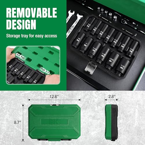 SK 1/2" Drive Impact Socket Set, Deep SAE Sockets, 13-Piece 7/16" to 1-1/4", Premium CR-MO Steel, SureGrip 6 Point Design, With Storage Case - size: SAE