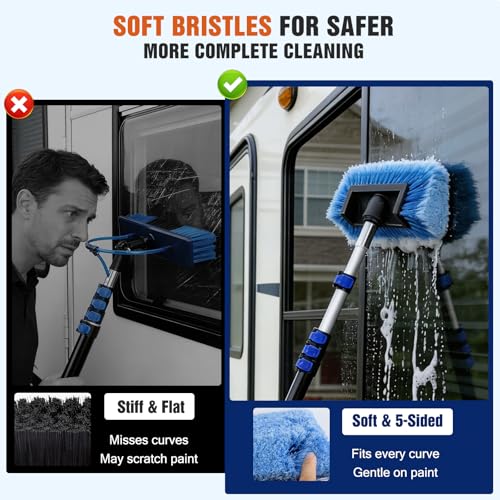 12FT Car Wash Brush with Long Handle - Car Cleaning Kit with 8 Attachments, 180° Rotating Mop, Foldable Bucket, Scratch-Free Soft & Hard Brushes for Cars, Trucks, SUV, RV, Home Windows & Siding - size: 12FT