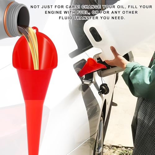 2 PCS Oil Funnel, Plastic Long Neck Multi-Purpose Spill Saver Funnel, Engine Oil Funnels for Filling Oils Gas Water Diesel Fuel Lubricants for Car Motorcycle ATV Boat (Red) - color: Red-2PCS