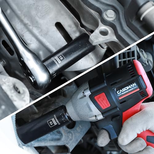 CASOMAN 2PCS 1/2-Inch Drive Deep Impact Socket-19mm, 6-Point, Metric, CR-MO - size: 19 mm, style: 6-Point Socket