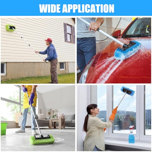 2 Pack 58 Inch Extendable Car Wash Brushes, Soft Bristled Scratch Free Cleaning System with Long Handle, Universal Cleaning Tool Set for Vehicles Home Windows Tires Snow Removal(Green+Blue) - color: green+blue