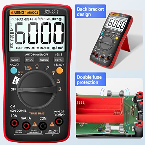 ANENG Bluetooth Multimeter, TRMS 6000 Count Auto Range AC/DC Digital Tester | Ohm Volt Meter Measures AC/DC Voltage,Current,Resistance,Capacitance, continuity,Diodes,Temperature for Automotive