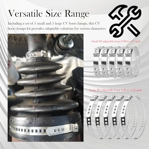 10PCS CV Boot Clamp Tool Kit Stainless Steel,Adjustable CV Axle Boot Clamp Kit with Hose Clamps Small & Large,Universal Tie Rod Boots Clamps CVS Boots Repair Kits for Cars,SUVs
