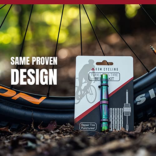 KOM Cycling Tubeless Tire Repair Kit for Bikes 8 Colors! Fixes Mountain Bike and Road Bicycle Tire Punctures – Includes Tire Repair Fork Reamer, 8 Bacon Strips. Tubeless Bike Repair Kit - color: Iridescent