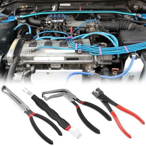 QWORK Electrical Disconnect Pliers Set - 8" Fuel Line Petrol Clip, Automotive Tools Electrical Connector Tool & Safety Wire Pliers, for Push Tab Style Plugs