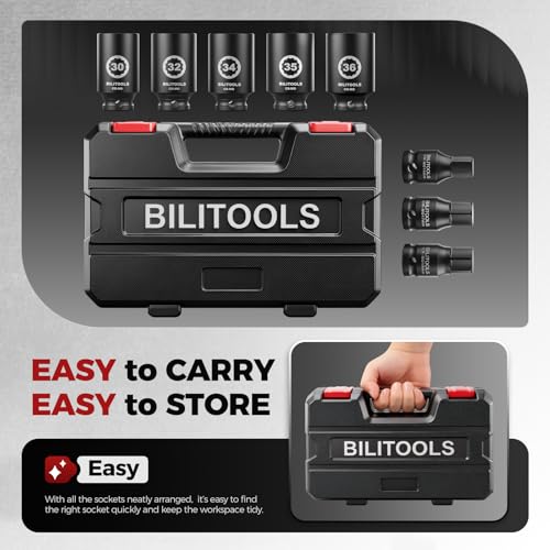 BILITOOLS 12 Point Axle Nut Socket Set, 1/2" Drive Spindle Nut Socket Set | for Wheel Bearing & CV Axle, Impact Deep 14mm 17mm 19mm 30mm 32mm 34mm 35mm 36mm, Compatible with Toyota, Honda, BMW, VW,Audi