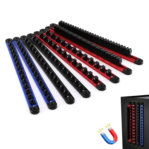 Mayouko 8-Piece Magnetic Socket Organizer and Magnetic Screwdriver Organizer Set, 6-Piece 1/4", 3/8" & 1/2" Drive Socket Rails, 2-Piece Wrench Organizer, Aluminum Rail Magnetic Tool Organizer