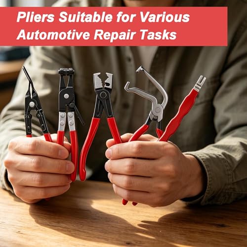 5Pcs Automotive Electrical Disconnect Pliers Kit, Connector & Removal Tool | Hose Clamp Pliers, Wire Terminal Remover, 60° Angled Separator and Trim Clip Tool for Wire Harness & Plugs with Storage Case