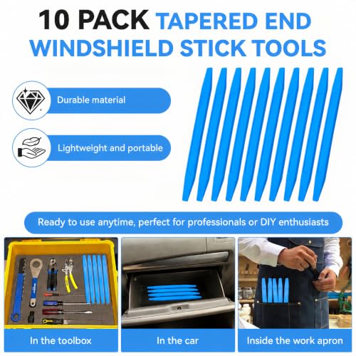 10 Pack Tapered End Windshield Sticks, Windshield Installation Tools | Window Glazing Tool, Plastic Windshield Tools for Installing Windshields or Weatherstripping, Caulking, Mixing, Cleaning Gaps