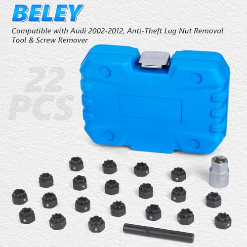 BELEY 22PCS Wheel Locking Nut Key Kit Compatible with Audi Series | A-X Automotive Spline Wheel Anti-Theft Screws Remover & Socket Keys Kit - style: 22pcs for Audi