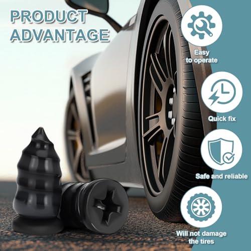 60PCS Tire Repair Rubber Nails Kit, Screw in Tire Plugs for Tubeless Tires, Fast Emergency Flat Tire Repair Tool, Easy DIY Tire Puncture Fix for Car Motorcycle Truck SUV Bike