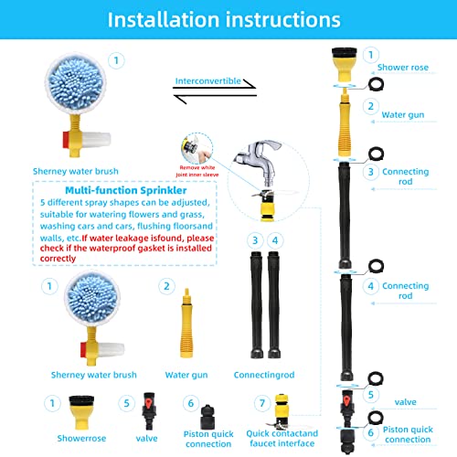 Rotating Car Wash Brush, Car Wash Brush with Long Handle,Automatically Foams Car Wash Kit with Car Cleaning Brush,Pressure Washer Gun and Hose Nozzle for Cars,Yards,Gardens,Pets etc