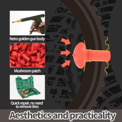 Tire Repair Kit With Plugs Mushroom Tire Plug Kit Tire Patch Kit Heavy Duty Professional Tubeless Tire Gun Puncture Kit for Tyre Punctures and Flats on Cars Motorcycles Trucks and Tractors (Green)