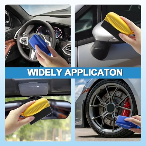 Jiozermi 2Pcs Tire Dressing Applicator Pads Tire Shine Applicator Pads | with Lid Tire Foam Applicator Tire Sponges Applicator Pads Tire Wax Wipe Tire Gel Applicator Pads(Yellow)