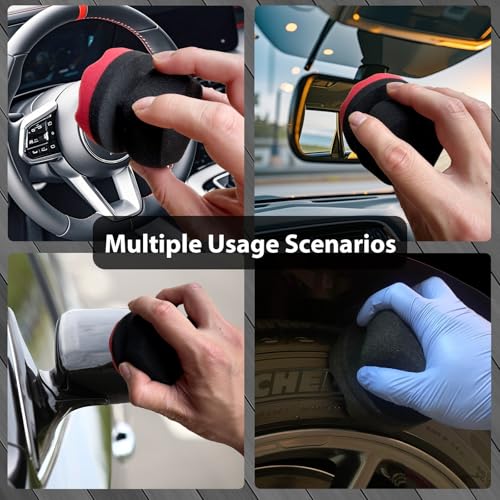 Tire Shine Applicator Pads, 4 Pcs Tire Dressing Applicator, Reusable Tire Shine Sponge Wave Contoured for Car Detailing, 3.15inch (2 Red & 2 Black) - size: 3.15inch-2 Black & 2 Red