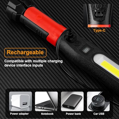 Work Light for Mechanic, 1000LM & 2500 mAh LED Work Light Bar Rechargeable Magnetic Underhood Works Light with Hooks for Car Repairing/Inspection/Garage/Workshop/Emergency (2)