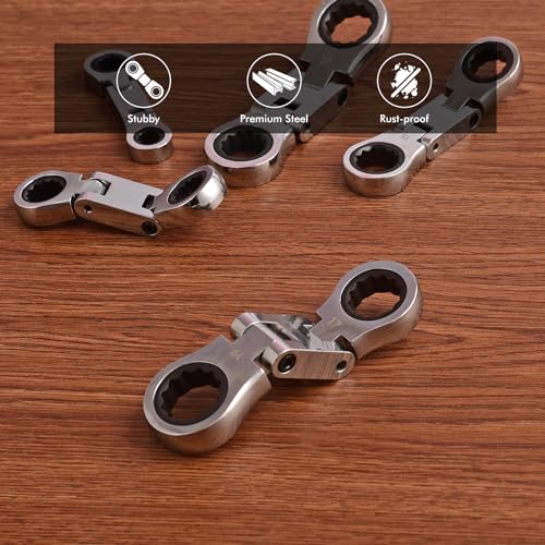 Stubby Wrenches Set, 72-Tooth Flex Head Ratcheting Wrench Set, Compact Double Box End Ratchet Wrench Metric 8-19mm 5 Pieces for Tight Spaces - style: Metric