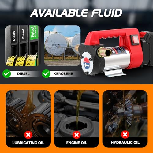 Mxmoonant 12GPM Cordless Diesel Transfer Pump, Electric Oil Change Pump, Portable Self Priming Fuel Transfer Pump, with Two 2000mAH Lithium Battery, for Kerosene Boat Truck
