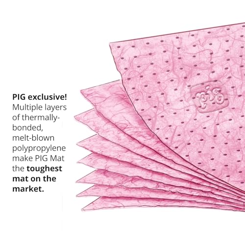 PIG Hazmat Chemical Absorbent Mat Pad in Box Dispenser| 10" W x 13" L | Absorbs 2.5 gallons | Box of 25 Pads | Heavyweight | PMB30618