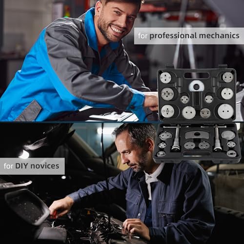 8MILELAKE 24pcs Disc Brake Caliper Compression Wind Back Tool Kit, Heavy Duty Brake Piston Caliper Compression Tool Set for Brake Pad Replacement