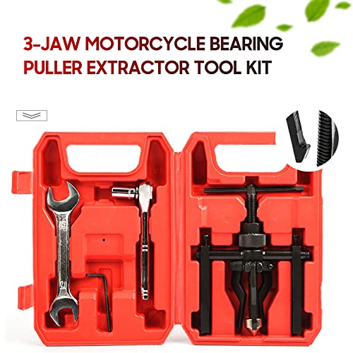 3 Jaw Puller Heavy Duty Bushing Gear Extractor Tool Kit with 1/4 Socket Ratchet Wrench Open End Spanner for Motorcycle Car Universal Bearing Puller Set of 5 Pieces