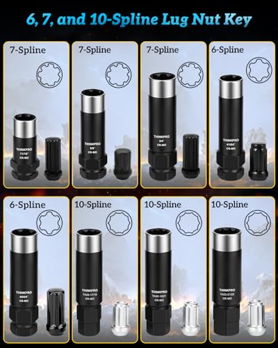 Spline Lug Nut Socket Set, 6/7/10 Spline Lug Nut Key | 8 Piece Wheel Lock Key(6 Spline Lug Nut Socket, 7 Spline Lug Nut Key, 10 Point Socket)