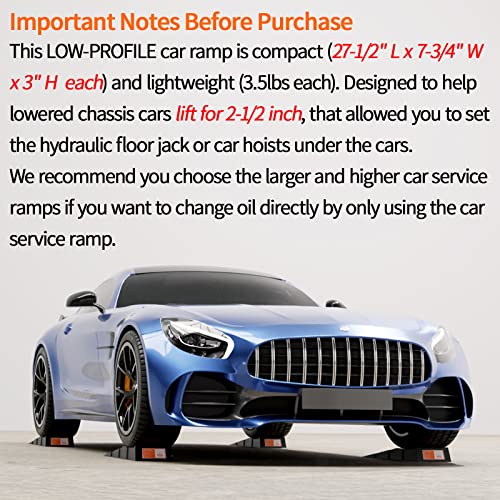 OULEME Low Profile Car Service Ramp with Anti-Slip Pads, 2-1/2" Lifting Height, 4 Pack, Portable for Lift Lowered Low Down Rise Clearance Racing Sports Car Vehicle Maintenance - size: L27.5" (4 PACK)