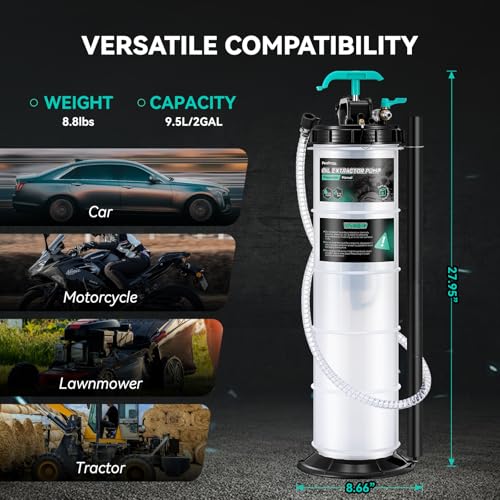 Poafamx 9.5L Oil Extractor Pump Pneumatic/Manual 2.5 Gallon Fluid Extractor | Oil Vacuum Change Pump with 5 Tubes and Extended Storage Units for Automotive, Truck, Boats Oil Change - size: 2.5 Gallon