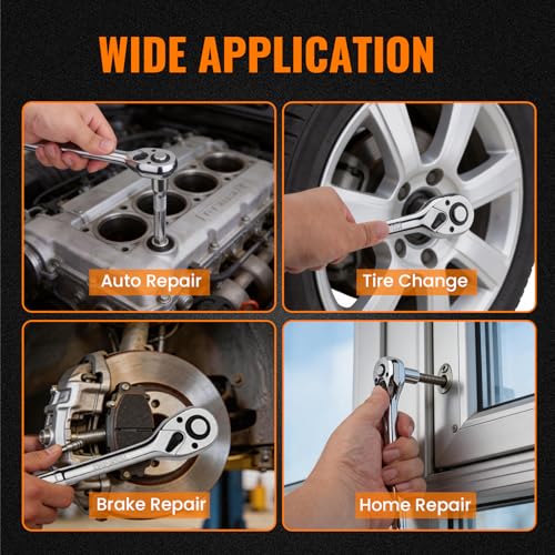 3/8" Drive Ratchet Wrench Set, 90T Quick-Release Reversible Ratchet, Cr-Mo Steel with 6" Extension Bar for Automotive & Home Repair - size: 3/8"