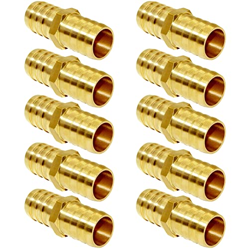 Joywayus 3/4" ID Hose Barb Fitting Hex Union Brass Adapter Water/Fuel/Air(Pack of 10) - size: 0.75 Inch, style: 10PCS